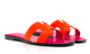 HERMES Suede Goatskin Oran Sandals Orange Synthetique