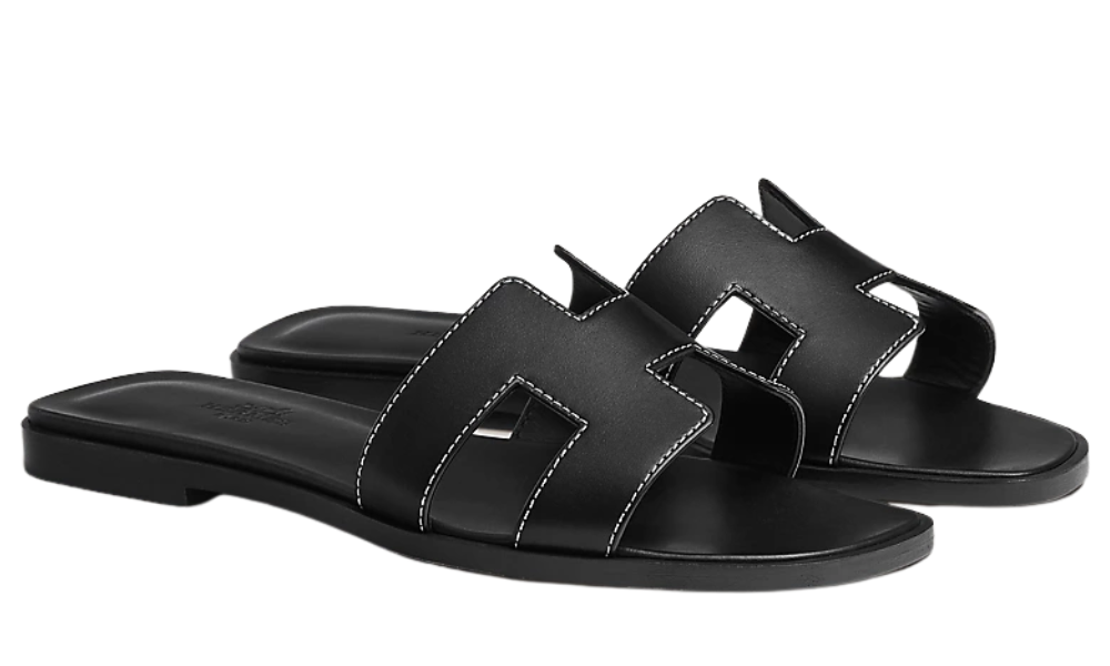 Hermes Oran Sandal  iconic H"Black"